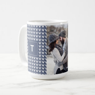 Grått Blue Jul Knitten Sweater Monogram Photo Kaffemugg