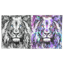 Grått Blue Lejon Head - Coola Lejon Pillowcase