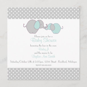 Grått & Blue Mamma & Baby Elephant Shower Inbjudningar
