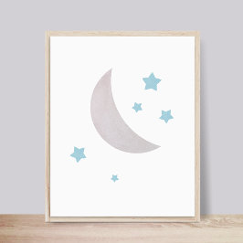 Grått & Blue | Måne och Stars Nursery Poster