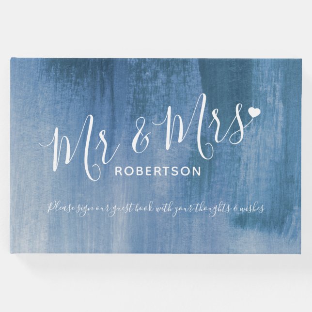 Grått Blue modern art personligt bröllp gäst bok (Framsida)