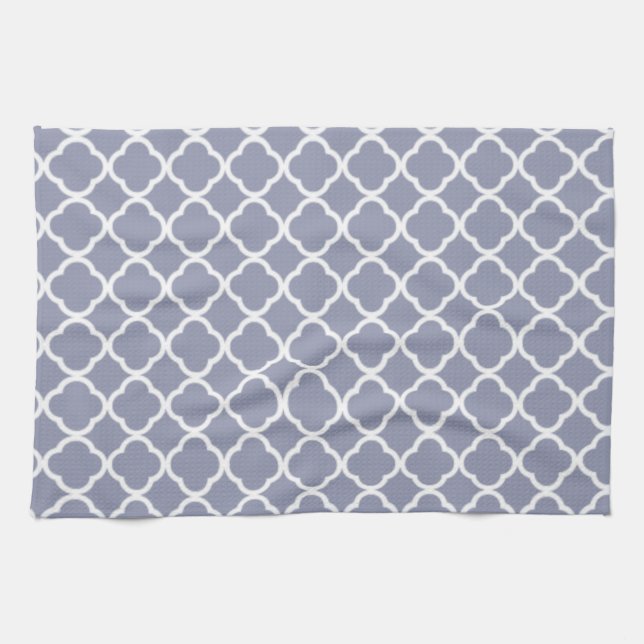 Grått-Blue Moroccan Quatrefoil Kökshandduk (Horisontell)