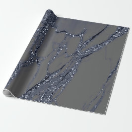 Grått Blue Navy Graphite Glitter Marble Stone Lux Presentpapper