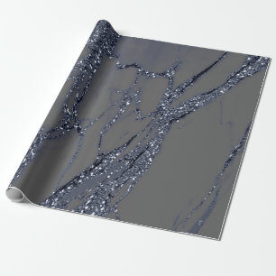 Grått Blue Navy Graphite Glitter Marble Stone Lux Presentpapper