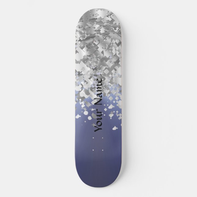Grått blue och faux glitter skateboard bräda 19,5 cm (Framsida)