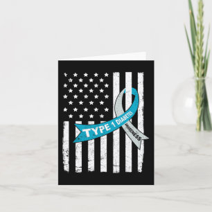 Grått Blue Ribbon American Flagga Type 1 Diabetes Kort