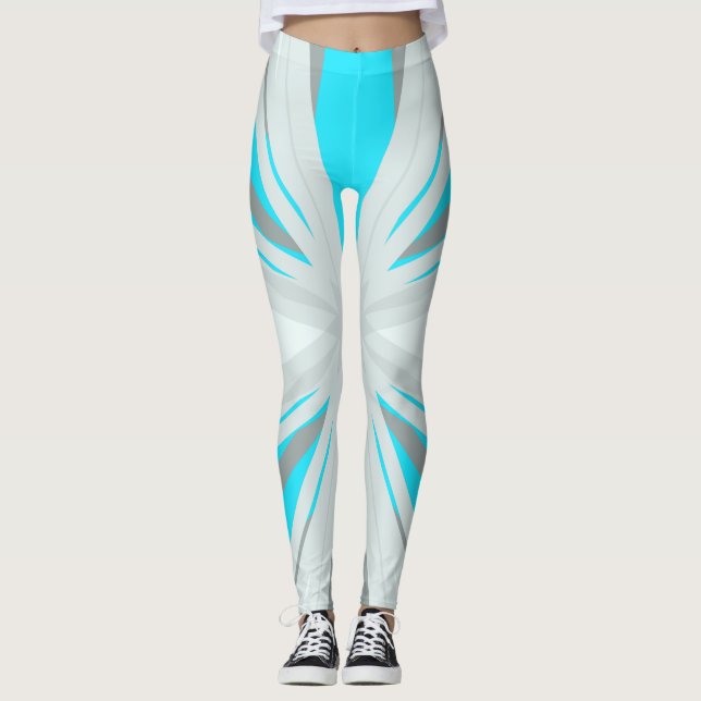 Grått Blue White Winter julstjärtsgym Yoga Leggings (Framsida)