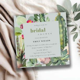 GRÅTT BOHO ROSA BLOMMIGT CACTI FOLIAGE MÖHIPPA INBJUDNINGAR