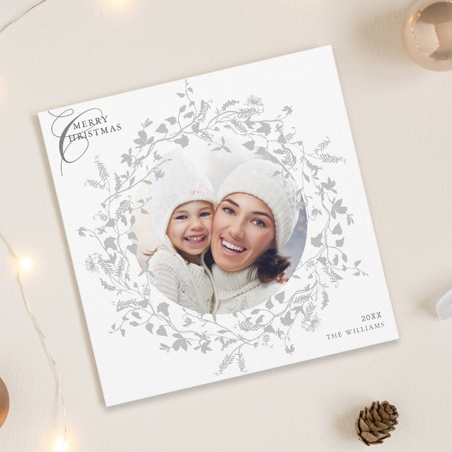 Grått Boho Wildbloms kransande julfotopatset Julkort (Skapare uppladdad)