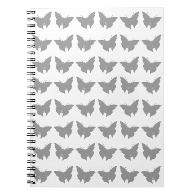 Grått Bold Butterflies Anteckningsbok Med Spiral (Framsidan)