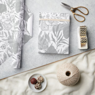 Grått Botaniskt sjölöst Mönster Presentpapper