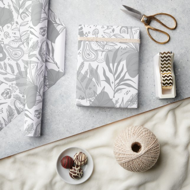 Grått Botaniskt sjölöst Mönster Presentpapper (Hantverk)
