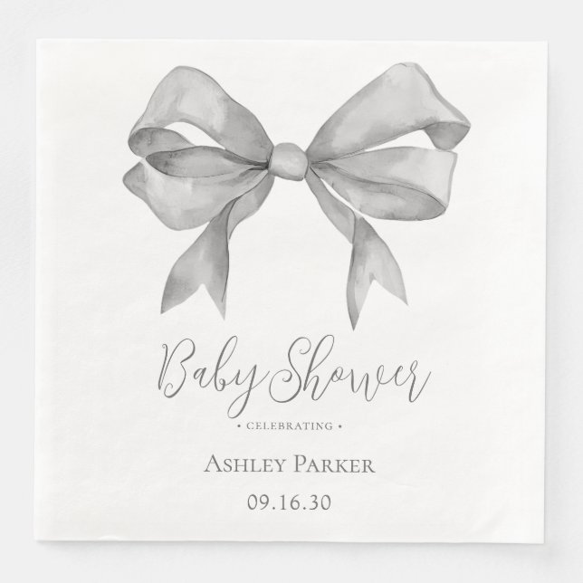 Grått Bow Boy Baby Shower Pappersservett (Framsida)