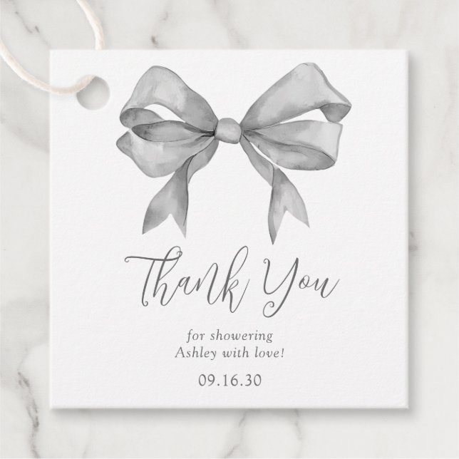 Grått Bow Boy Shower Tack Gåvor Etiketter (Framsida)