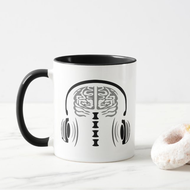 Grått Brain Listing to Music Mugg (Med munk)