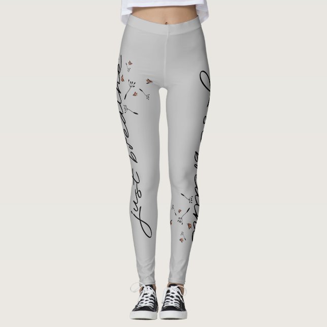 Grått Breathe Dandelion inspirational Yoga Leggings (Framsida)
