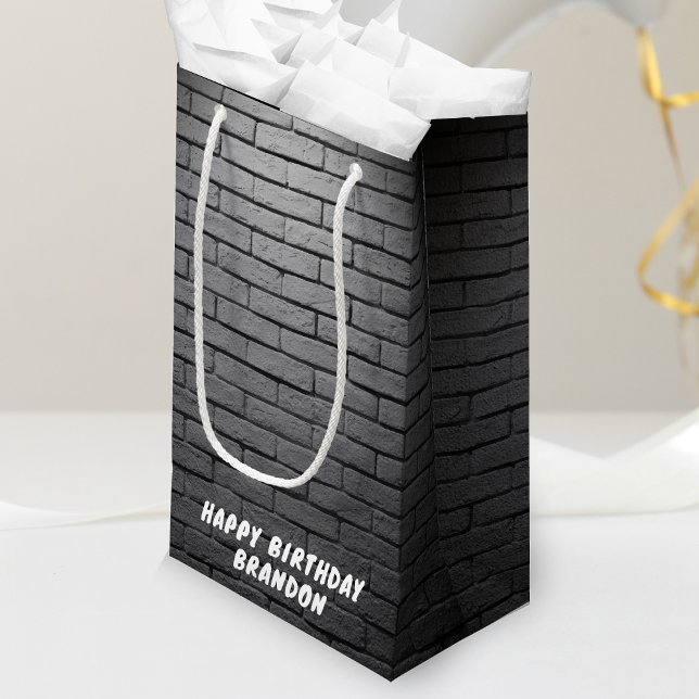 Grått Brick Wall Födelsedagsfest (brick wall happy birthday party gift bag)