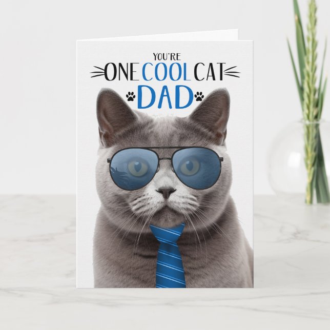 Grått British Shorthair Fars dag One Coola Cat Helgkort (Framsida)