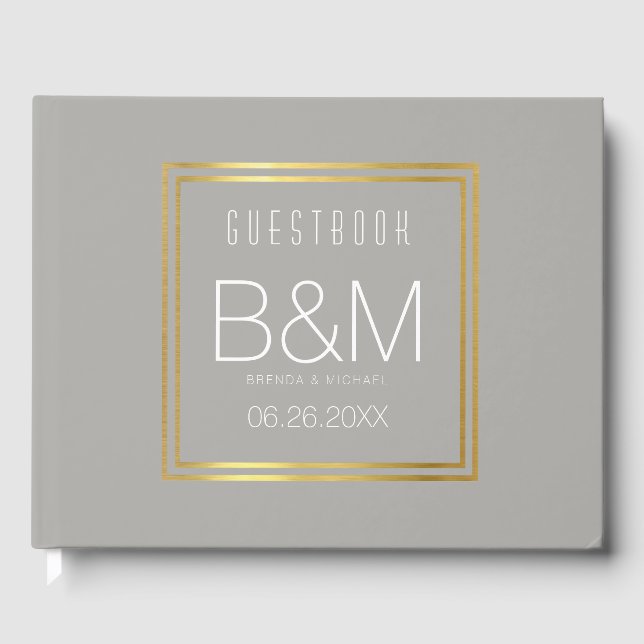 grått bröllop-bok, gäst bok för en chic händelse (Framsida)