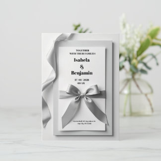 Grått bröllopsinbjudan med satin ribbon inbjudningar