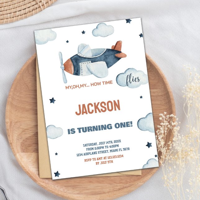 Grått Brown Airplan Birthday-inbjudningar Inbjudningar (Gray Brown Airplane Birthday Invitations)