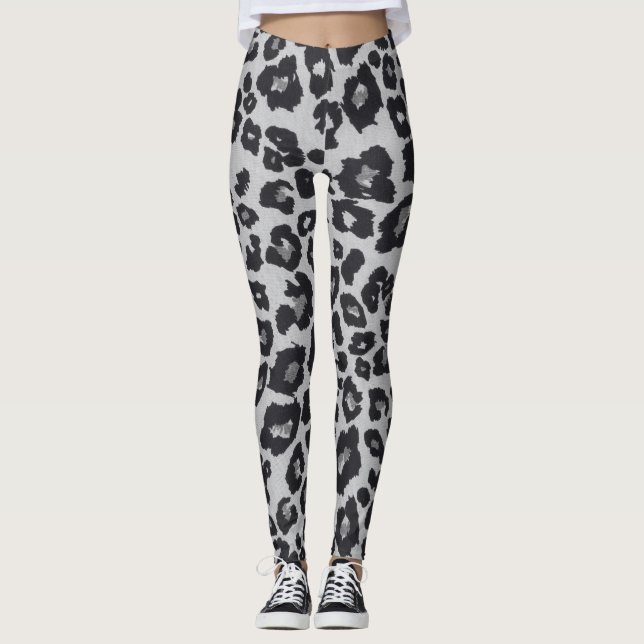 Grått Brown Black Leopard Animal Print Leggings (Framsida)