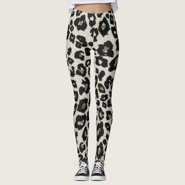 Grått Brown Black Leopard Animal Print Leggings (Framsida)