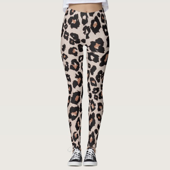 Grått Brown Black Leopard Animal Print Leggings (Framsida)