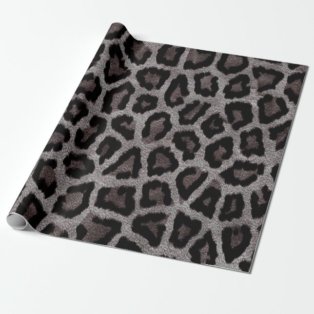 Grått Brown Black Leopard Animal Print Presentpapper (Utrullad)
