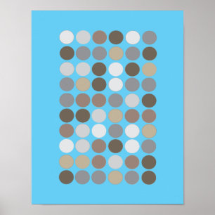 Grått & Brown Circles Blue Modern Mönster Abstrakt Poster