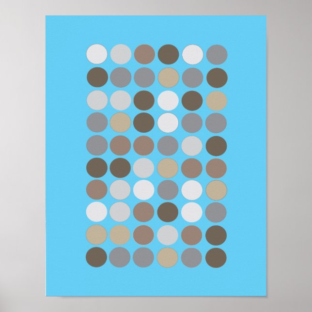 Grått & Brown Circles Blue Modern Mönster Abstrakt Poster (Framsidan)