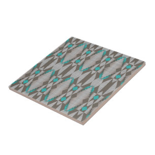 Grått Brown Turcos Blue Grönt Ethnic Tribe Art Kakelplatta