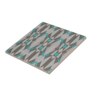 Grått Brown Turcos Blue Grönt Ethnic Tribe Art Kakelplatta