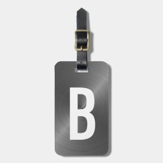 Grått Brushed Metallic Monogram Initial Bagagebricka