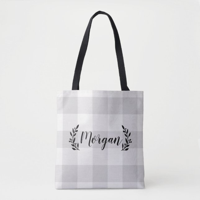 Grått Buffalo Check Monogram | Modern jordbruksenh Tygkasse (Framsida)