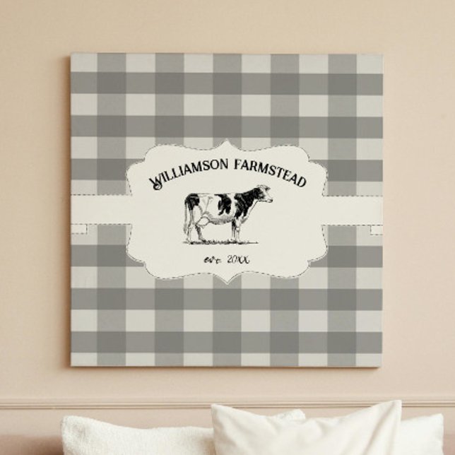 Grått Buffalo Play Farm Cow-Kanvastryck Canvastryck (Gray Buffalo Plaid Farm Cow Canvas Print)