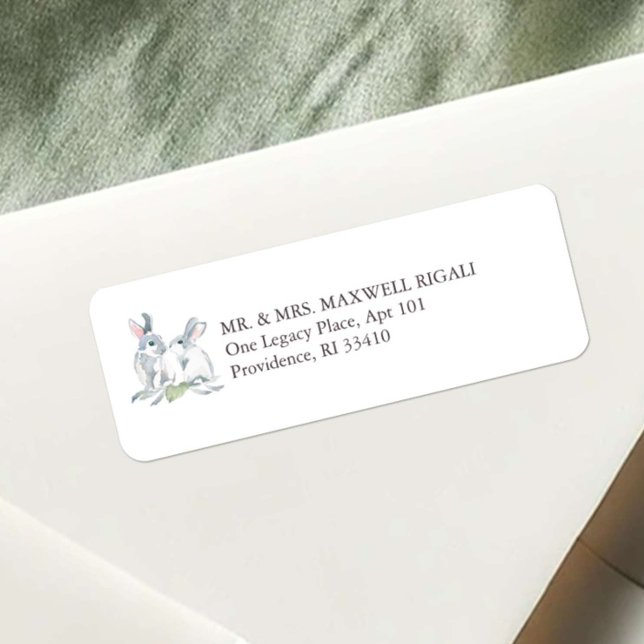 Grått Bunny Returadress-kuvert etiketter Returadress Etikett (Easter return address labels watercolor bunny art by Victoria Grigaliunas of Do Tell A Belle)