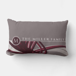 Grått & Burgundy-Abstrakt | Monogram | Familj Namn Lumbarkudde