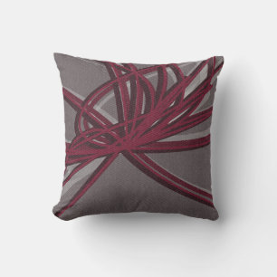 Grått & Burgundy Abstrakt Ribbon Fabric Struktur Kudde