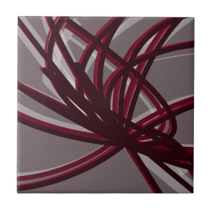 Grått & Burgundy Artistic Abstrakt Ribbon Stor Kakelplatta