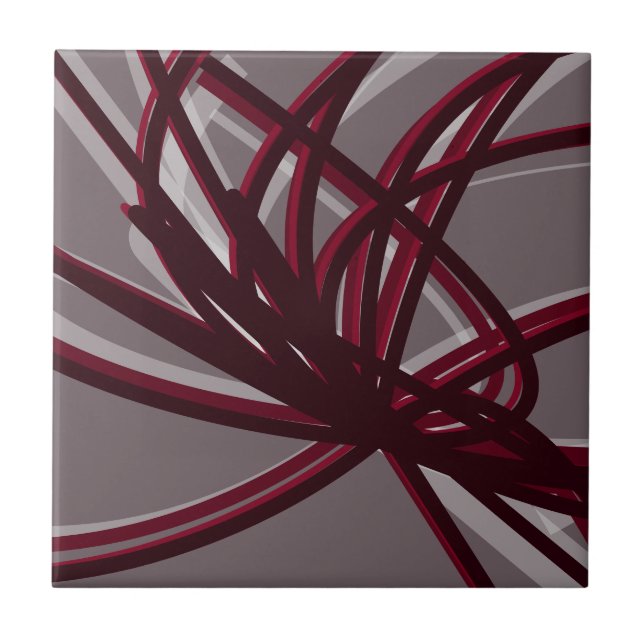 Grått & Burgundy Artistic Abstrakt Ribbon | Stor Kakelplatta (Framsidan)