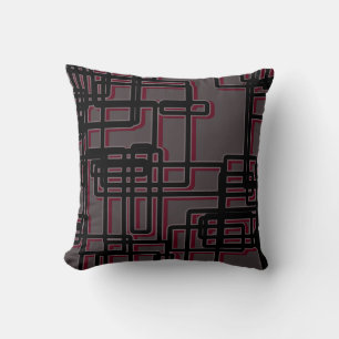 Grått Burgundy & Black Geometric Mid Century Moder Kudde