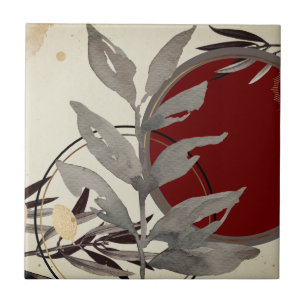 Grått Burgundy & Cream Artistic Abstrakt Watercolo Kakelplatta