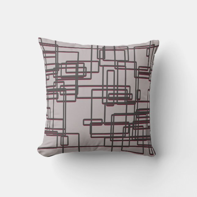Grått & Burgundy Modern geometri i mitten av århun Kudde (Framsida)