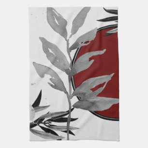 Grått & Burgundy Modern Watercolor Löv Kökshandduk