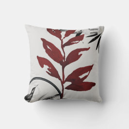 Grått & Burgundy Watercolor Löv Hummingbird Kudde