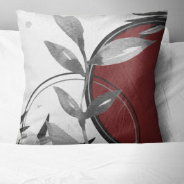 Grått & Burgundy Zen Watercolor Löv Kudde