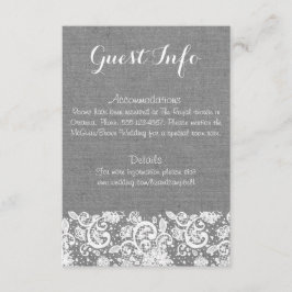 Grått Burlap och Snöre Info Card - Rustic Bröllop Tilläggskort