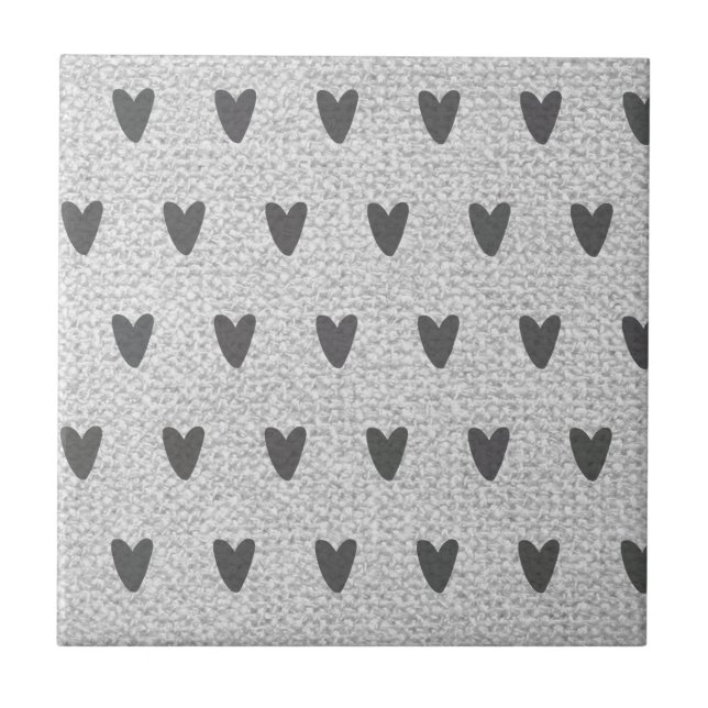 Grått Burlap Whimsical Hearts Rustic Farmhouse Kakelplatta (Framsidan)