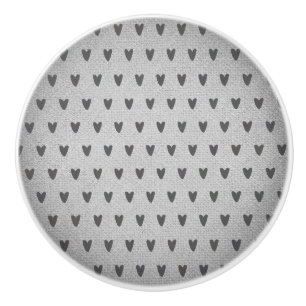 Grått Burlap Whimsical Hearts Rustic Farmhouse Knopp